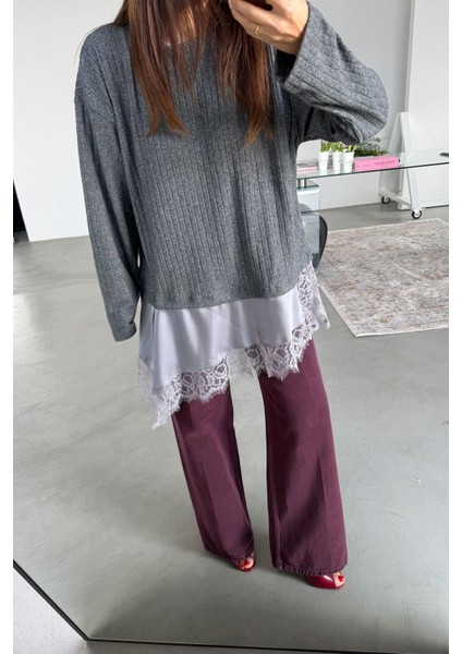 Altı Dantel Parçalı Fitilli Triko Bluz modelleri