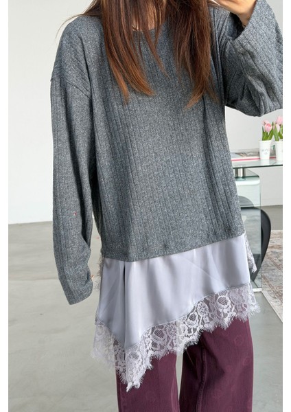 Altı Dantel Parçalı Fitilli Triko Bluz indirimleri