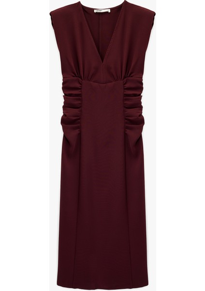 Kolsuz V Yaka Drape Detaylı Uzun Elbise modelleri