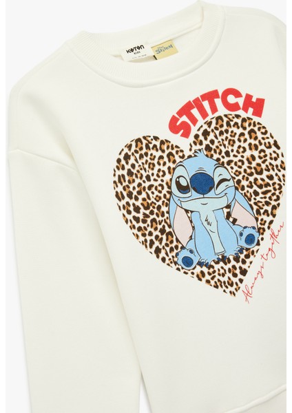 Lisanslı Stitch Baskılı Uzun Kollu Bisiklet Yaka Sweatshirt modelleri