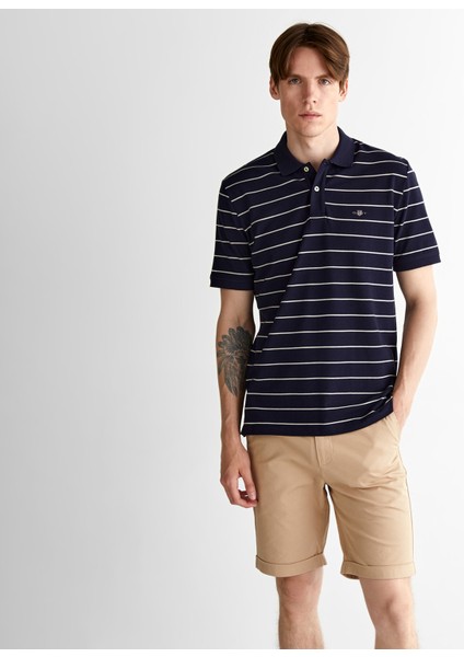 Erkek Lacivert Regular Fit Çizgili Polo