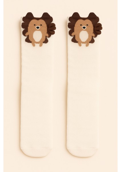 Çocuk Kirpi Desenli Soket Çorap Beyaz
