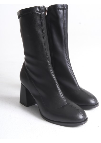 Kadın Bot Streç Siyah Deri Kalın Topuklu Içten Fermuarlı Agnes indirimleri