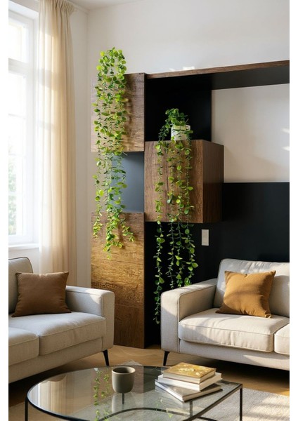 2 Adet, El Yapımı Mini Beton Saksıda 80 cm Yapay Sarkan Şimşir Anneler Günü Sevgililer Hediyesi