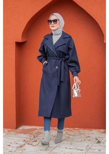 Olly Pileli Balon Kol Astarlı Kaşe Kaban-Laci