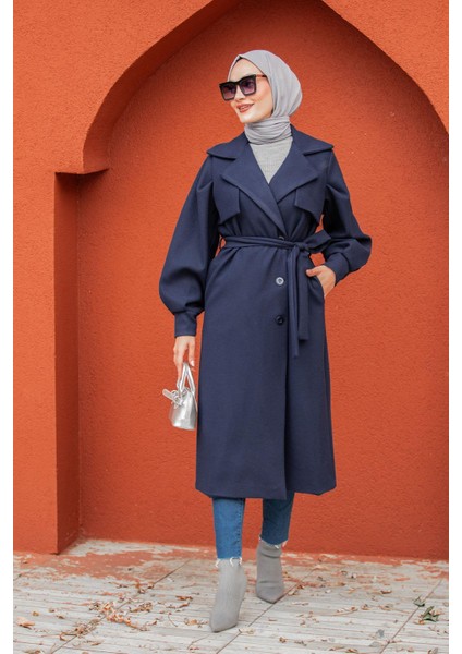 Olly Pileli Balon Kol Astarlı Kaşe Kaban-Laci