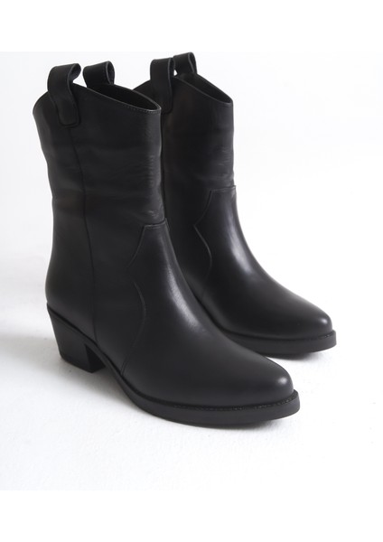 Siyah Deri Kadın Bot Western Kovboy Kaymaz Taban Kalın Topuklu Gloria indirimleri