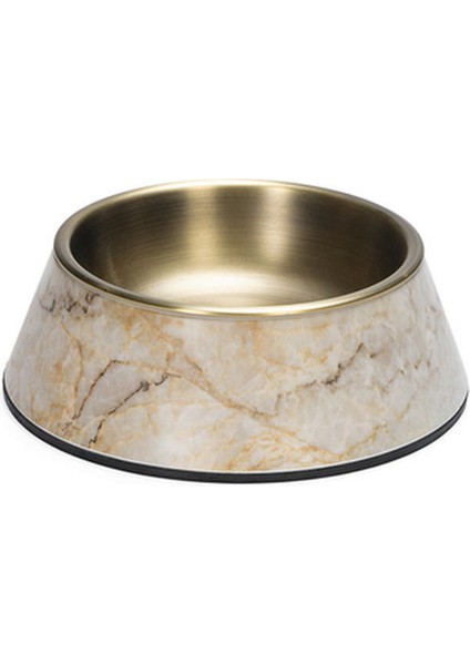 Drnds Beeztees Dbl Köpek Mama Su Kabı, Mat Altın Rengi Paslanmaz Çelik, Bej Mermer Görünümlü, 14CM, 160ML