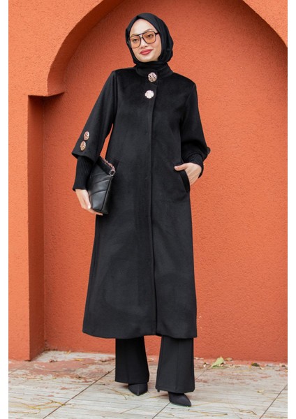 Jessy Angora Ribana Kollu Kaban-Siyah