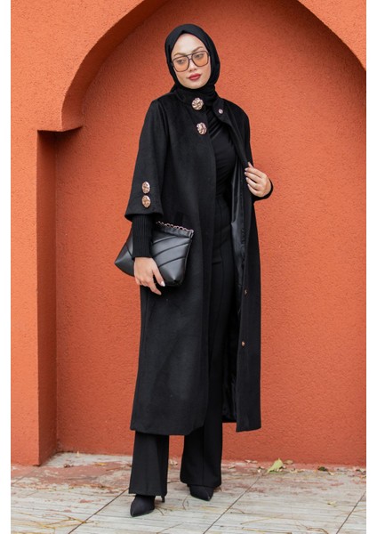 Jessy Angora Ribana Kollu Kaban-Siyah fırsatları