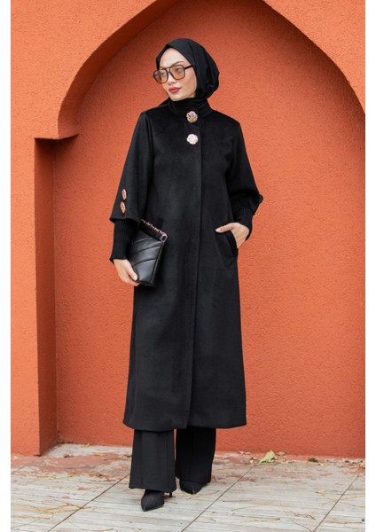 Jessy Angora Ribana Kollu Kaban-Siyah indirimleri