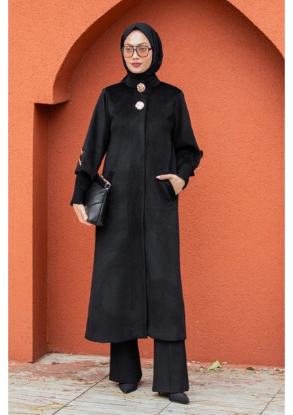 Jessy Angora Ribana Kollu Kaban-Siyah