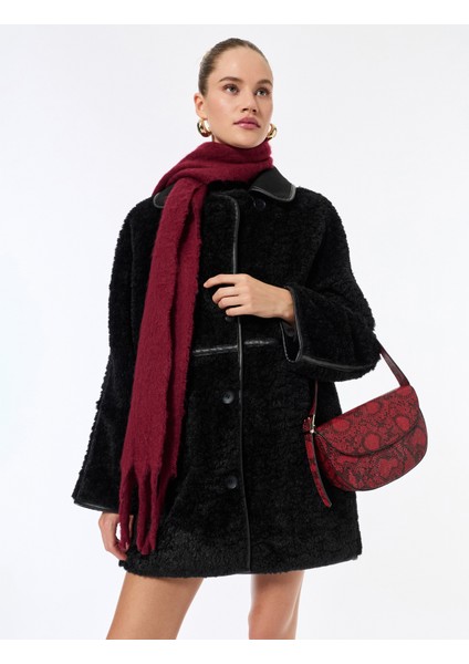 Bonded Kaban Oversize Peluş Düğmeli Cepli Kruvaze Uzun Kollu