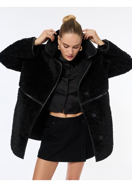 Bonded Kaban Oversize Peluş Düğmeli Cepli Kruvaze Uzun Kollu modelleri