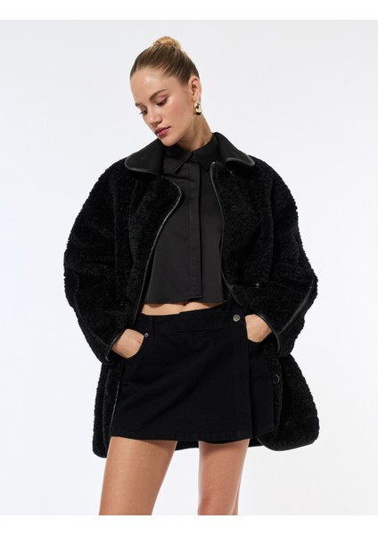 Bonded Kaban Oversize Peluş Düğmeli Cepli Kruvaze Uzun Kollu fırsatları