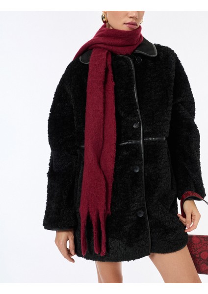 Bonded Kaban Oversize Peluş Düğmeli Cepli Kruvaze Uzun Kollu