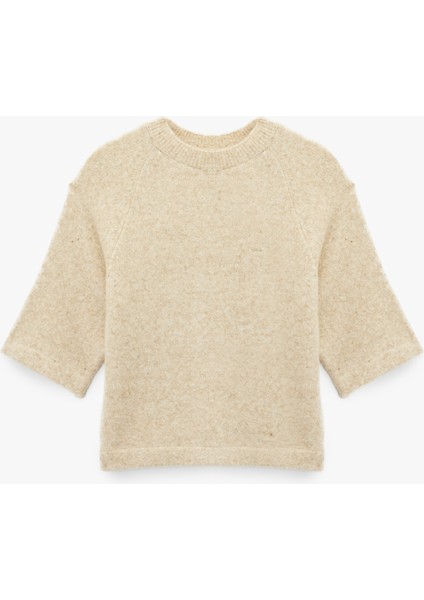 Bisiklet Yaka Yarım Kollu Triko Oversize Kazak
