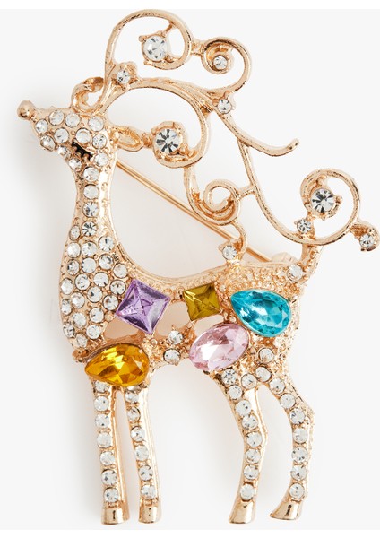 Taşlı Yılbaşı Temalı Çok Renkli Broş