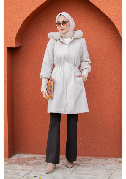 Lupi Kürk Kapşon Ithal Angora Kaban-Bej