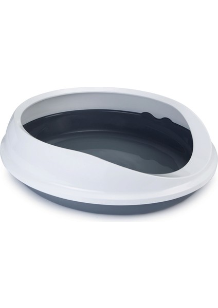 Mtxdpn Beeztees Yüksek Kenarlı, Oval Açık Kedi Tuvaleti, Gri Beyaz, 46X55X40CM