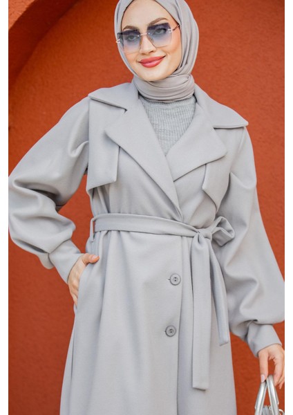 Olly Pileli Balon Kol Astarlı Kaşe Kaban-Gri fiyatları