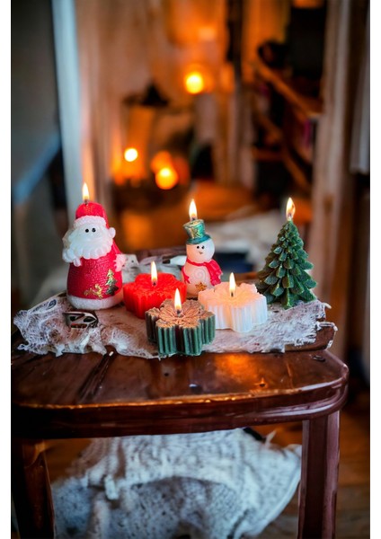 6'lı Çam Ağacı, Noel Baba, Kardan Adam, Kar Tanesi ve Mum Seti, Yılbaşı Dekorasyonu indirimleri