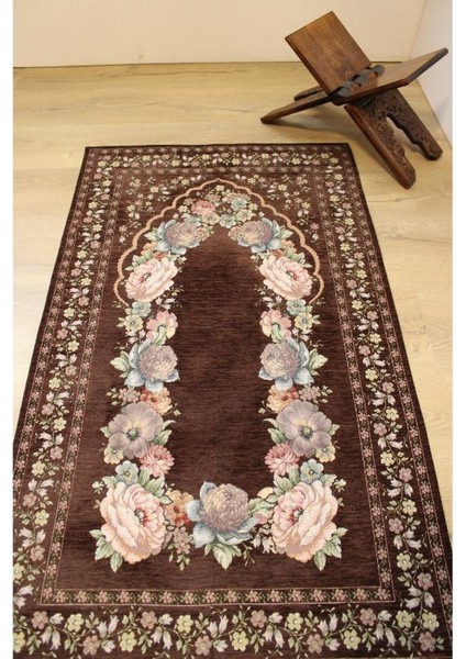 Kınay Acı Kahve Jakarlı Dokuma Goblen Dekoratif Astarsız Saçaksız Şönilli Seccade 70*115