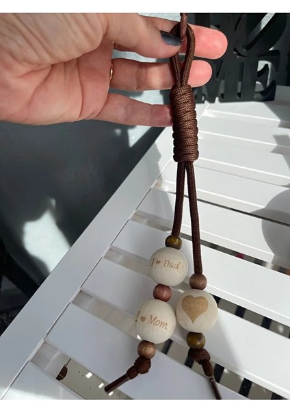 I Love Dad&mom Charmlı Kahverengi Paracord Çanta Aksesuarı - Charm - Çanta Süsü fiyatları