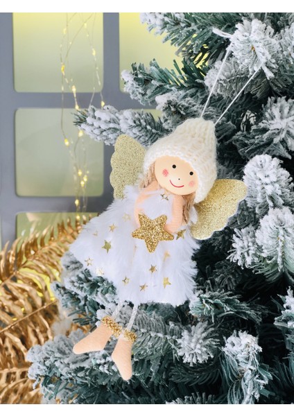 Parlak Metalik Kanatlı Melek Yılbaşı Ağaç Süsü 17CM, Şık Dekorasyon