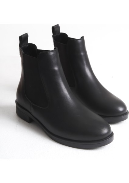 Siyah Deri Kısa Kadın Bot Lastikli Kalın Tabanlı Su Geçirmez Pery fiyatları