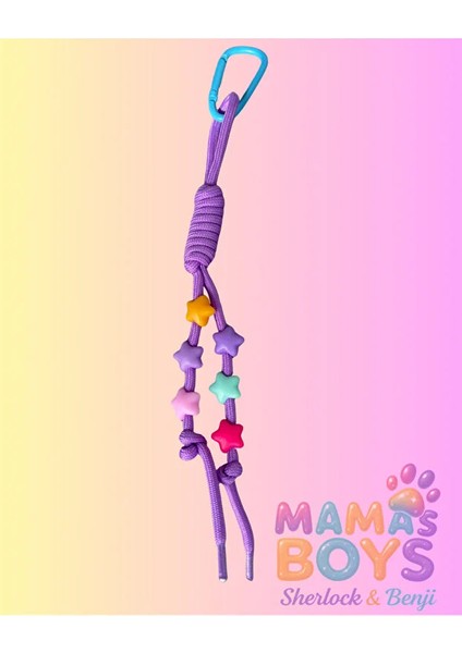 Mor Yıldız Boncuklu Paracord Çanta Aksesuarı - Charm - Süsü