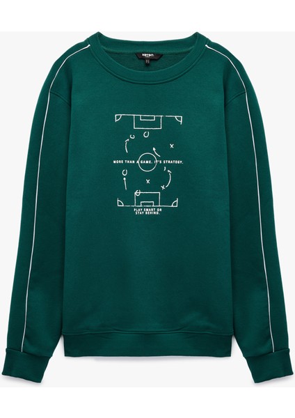 Bisiklet Yaka Uzun Kollu Baskılı Sweatshirt