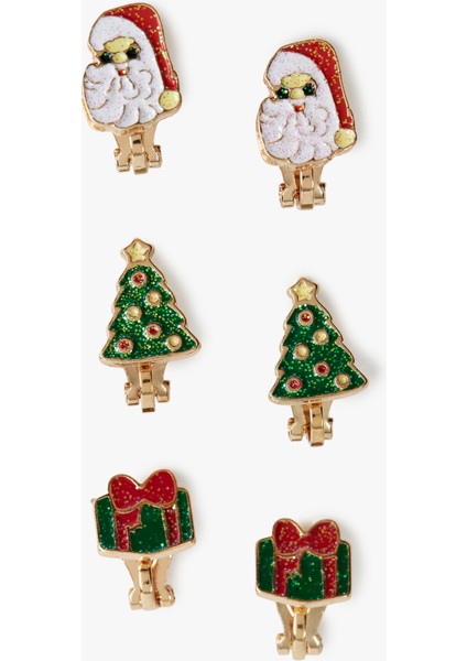 Çok Renkli Yılbaşı Temalı 3'lü Küpe Seti