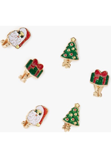 Çok Renkli Yılbaşı Temalı 3'lü Küpe Seti modelleri