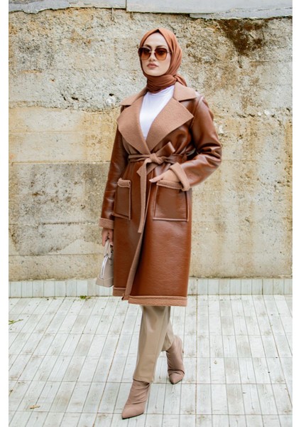 Yün Kaplamalı Deri Kaban-Kahve indirimleri