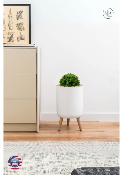 Özel Tasarım Yapay Bitkili Çöp Kovası Çöp Kutusu Banyo Tuvalet Wc Çöp Kovası Kapaklı