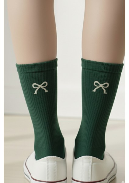 7 Renk Seçeneğiyle Fiyonk Nakışlı Ribanalı Pamuklu Konçlu Çorap | Öğrenci Çorabı | Unisex Spor ve Günlük Kullanım
