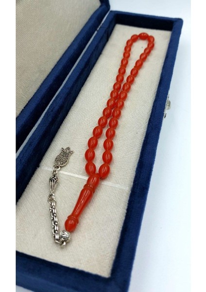 Turuncu Arpa Kesim Alpaka Püskül Kehribar Tespih (Ahşap Kutulu) modelleri