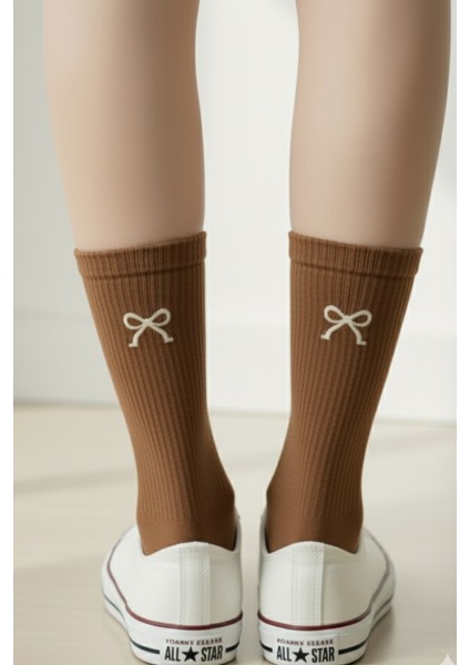 7 Renk Seçeneğiyle Fiyonk Nakışlı Ribanalı Pamuklu Konçlu Çorap | Öğrenci Çorabı | Unisex Spor ve Günlük Kullanım