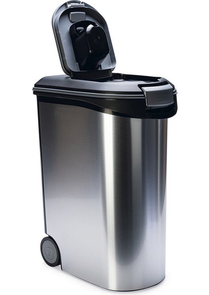 Drnds Beeztees Mama Saklama Kabı, Plastik, Tekerlekli, Özel Kapaklı, Dışı Metal Görünümlü 54L modelleri