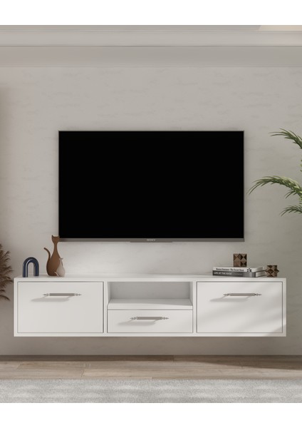 1331DROPCT-128 Duvara Montaj Tv Sehpası BEYAZ-GÜMÜŞ