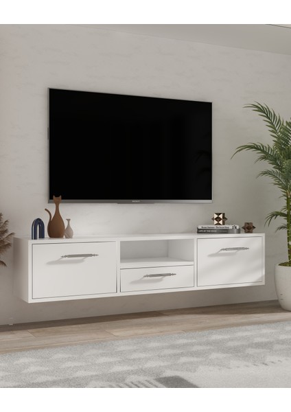 1331DROPCT-128 Duvara Montaj Tv Sehpası BEYAZ-GÜMÜŞ