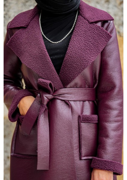 Yün Kaplamalı Deri Kaban-Bordo fiyatları