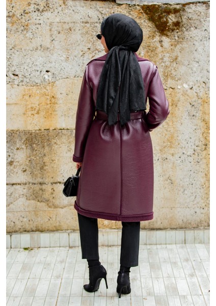 Yün Kaplamalı Deri Kaban-Bordo fırsatları