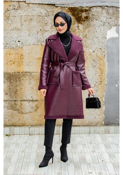 Yün Kaplamalı Deri Kaban-Bordo indirimleri