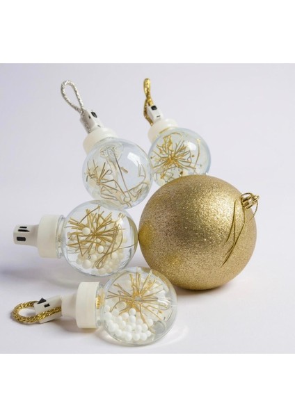 Parlak Gold Yılbaşı Top Seti, 5'li Işıklı Dekorasyon Hediye