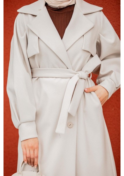 Olly Pileli Balon Kol Astarlı Kaşe Kaban-Bej fiyatları