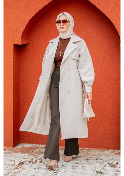 Olly Pileli Balon Kol Astarlı Kaşe Kaban-Bej modelleri