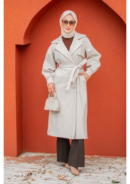 Olly Pileli Balon Kol Astarlı Kaşe Kaban-Bej fırsatları