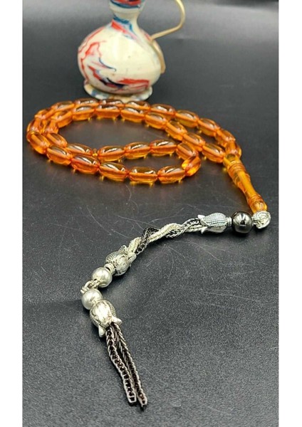 Turuncu Şeffaf Alpaka Püskül Ateş Kehribar Tespih (Ahşap Kutulu) modelleri